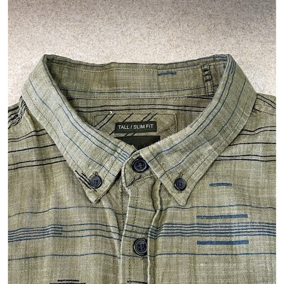 prAna Sz Tall Medium Slim Fit Organic Cotton Long Sleeve Green Button Down Shirt - Picture 10 of 13